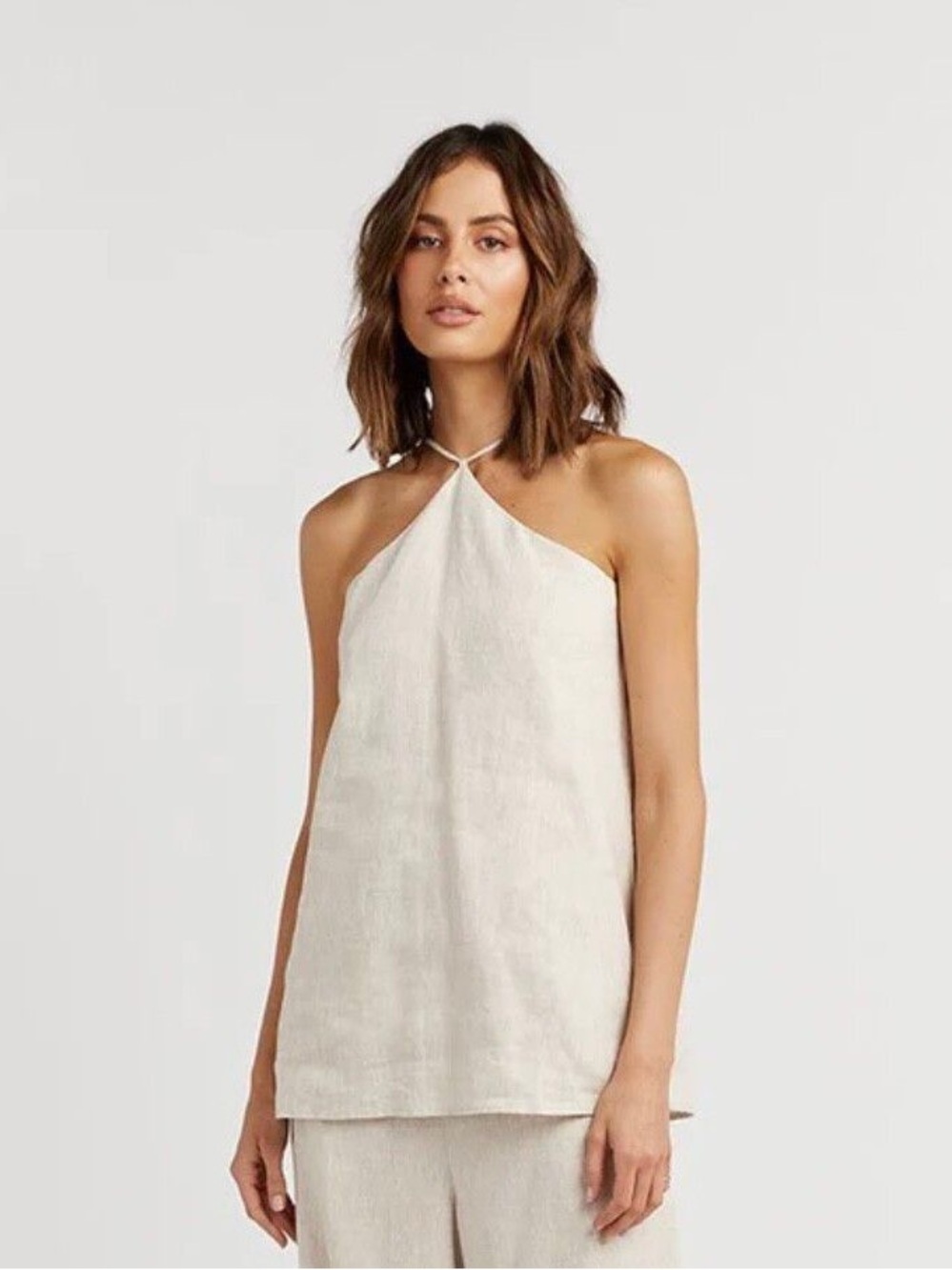 Dissh Clara natural linen elongated halter top